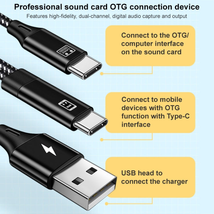 A02-CU Type-C / USB-C to Type-C / USB-C + USB OTG Nylon Braid Charging Cable, Length: 1.5m+1.2m