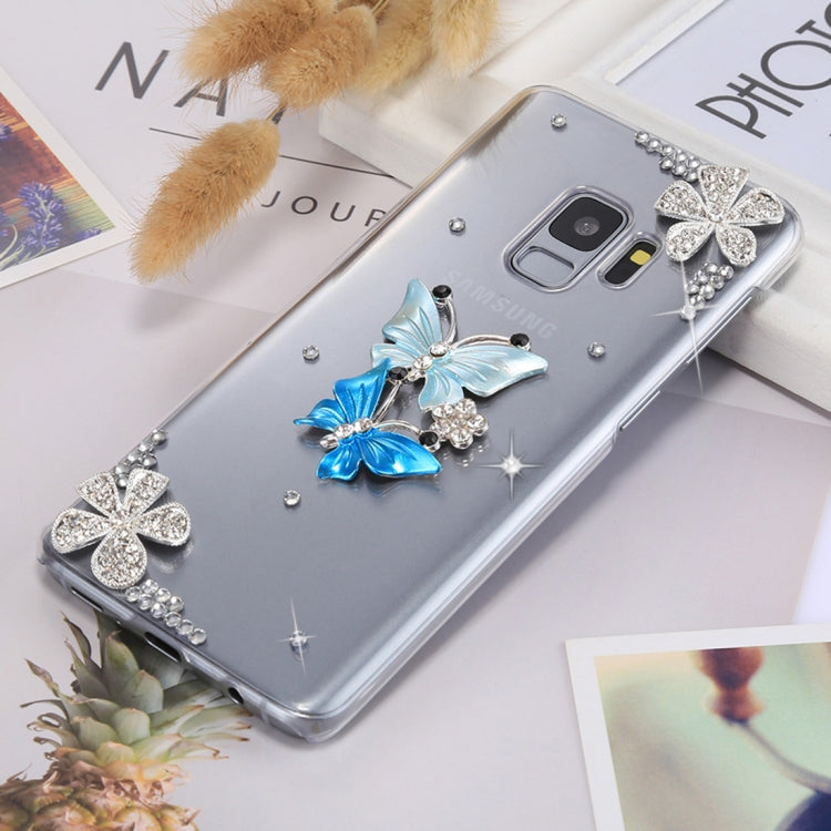 For Galaxy S9 Butterfly Diamond Pattern PC Shockproof Transparent Protective Back Cover Case