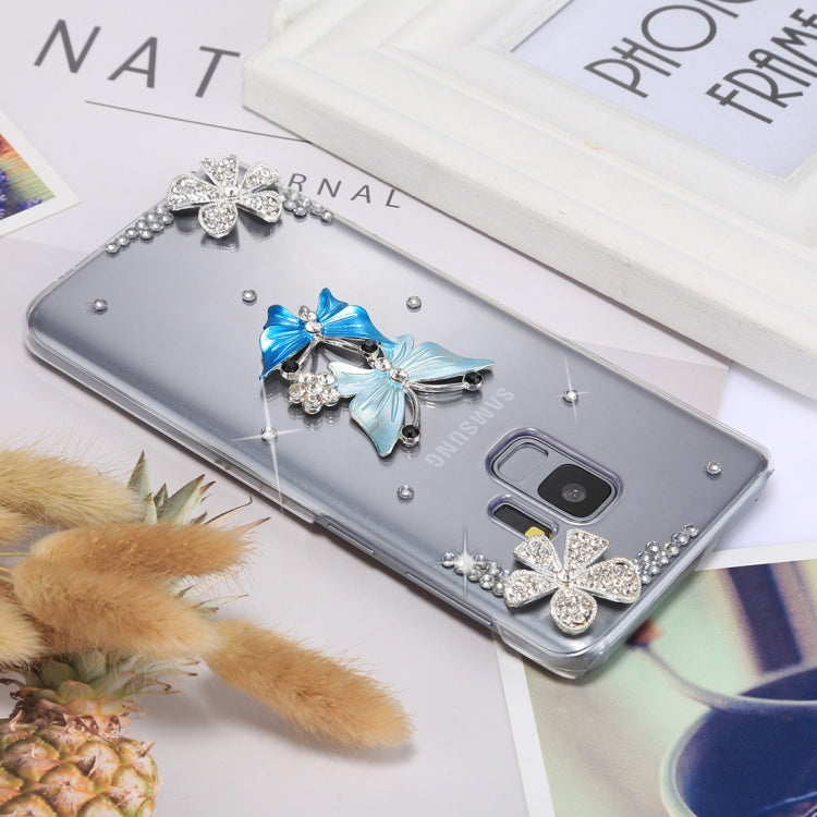 For Galaxy S9 Butterfly Diamond Pattern PC Shockproof Transparent Protective Back Cover Case