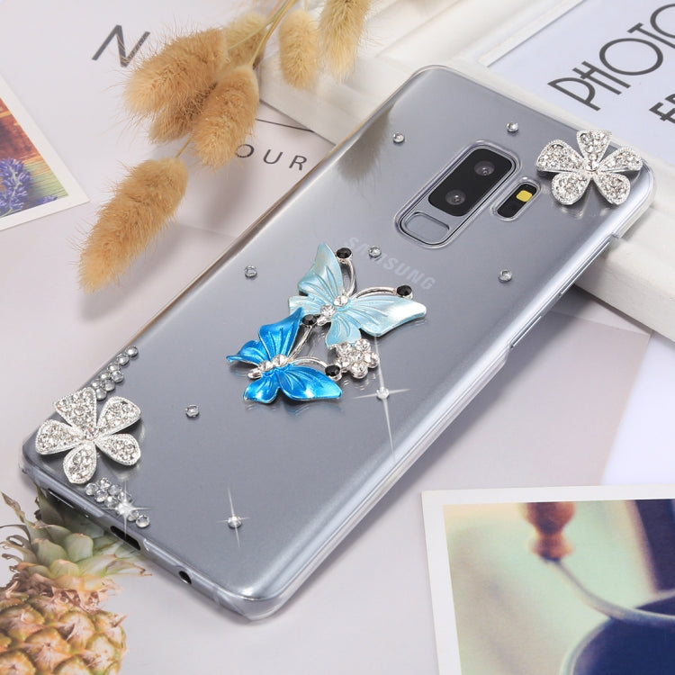 For Galaxy S9+ Butterfly Diamond Pattern PC Shockproof Transparent Protective Back Cover Case