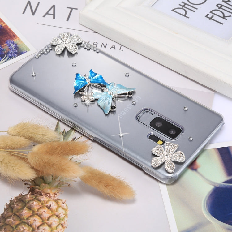 For Galaxy S9+ Butterfly Diamond Pattern PC Shockproof Transparent Protective Back Cover Case
