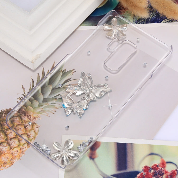 For Galaxy S9+ Butterfly Diamond Pattern PC Shockproof Transparent Protective Back Cover Case