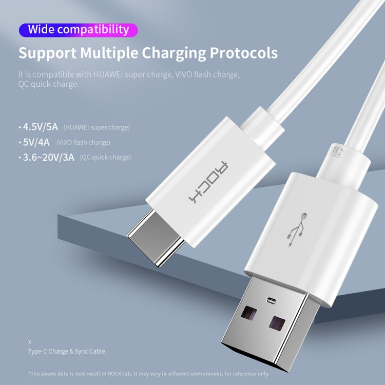 ROCK C4 5A USB-C / Type-C to USB Charge Sync Round Data Cable, Length : 1m (White)
