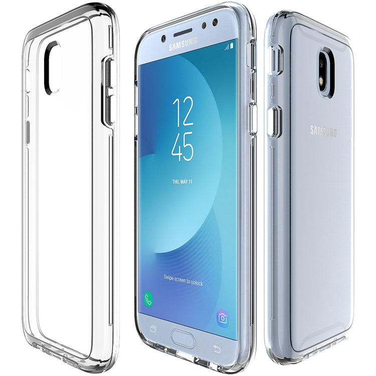 For Galaxy J5 (2017) (EU Version) PC + TPU Chrome Plated Press Button Transparent Protective Back Cover Case(Transparent)
