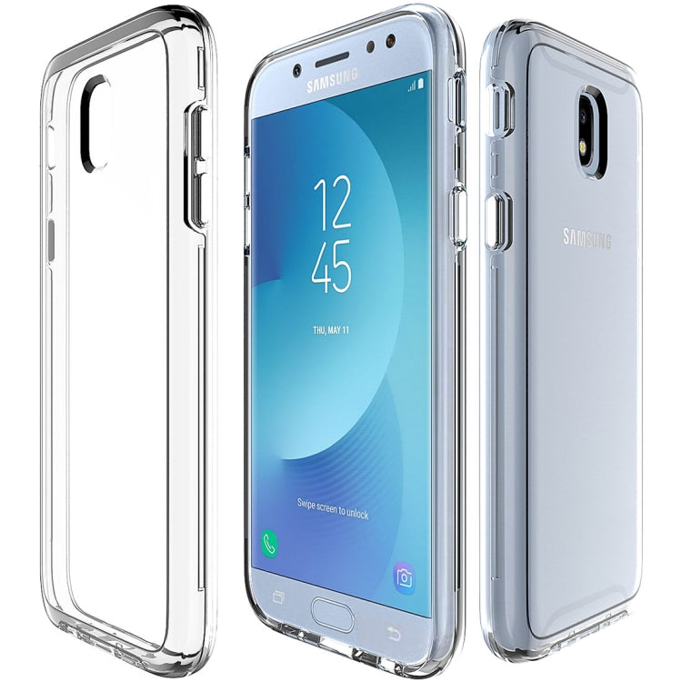 For Galaxy J7 (2017) (EU Version) PC + TPU Chrome Plated Press Button Transparent Protective Back Cover Case(Transparent)