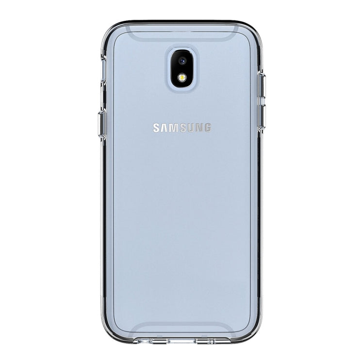 For Galaxy J7 (2017) (EU Version) PC + TPU Chrome Plated Press Button Transparent Protective Back Cover Case(Transparent)
