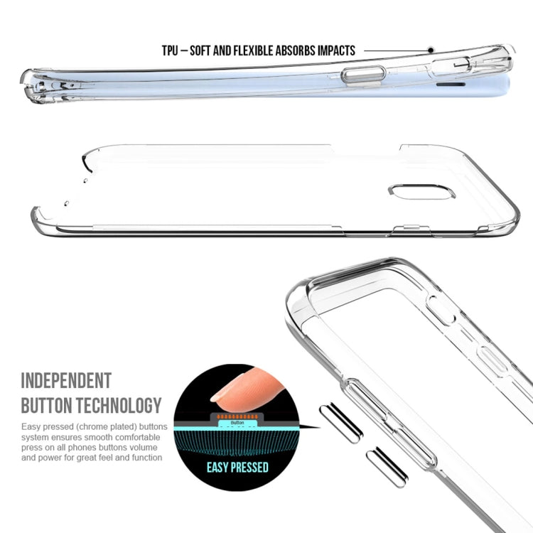 For Galaxy J7 (2017) (EU Version) PC + TPU Chrome Plated Press Button Transparent Protective Back Cover Case(Transparent)