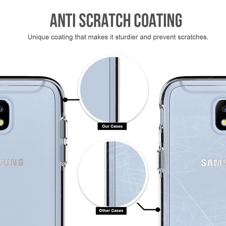 For Galaxy J7 (2017) (EU Version) PC + TPU Chrome Plated Press Button Transparent Protective Back Cover Case(Transparent)