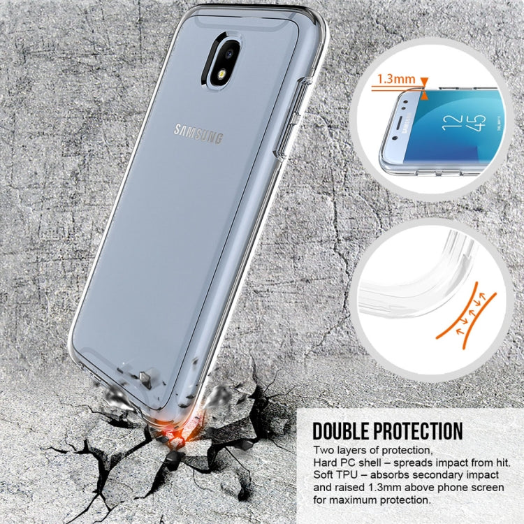 For Galaxy J7 (2017) (EU Version) PC + TPU Chrome Plated Press Button Transparent Protective Back Cover Case(Transparent)