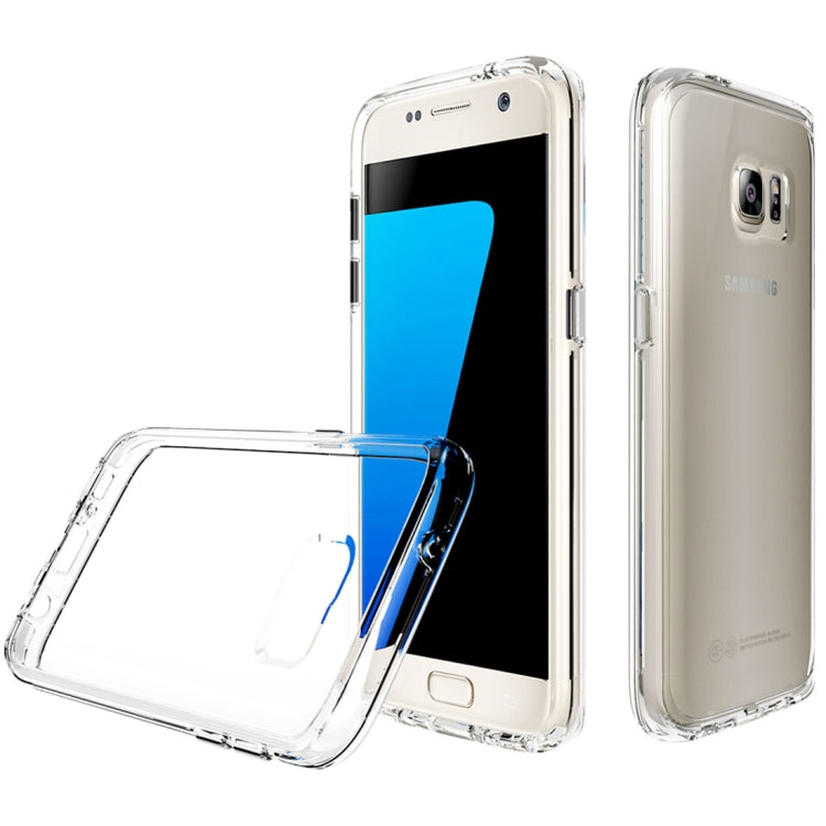 For Galaxy S7 PC + TPU Chrome Plated Press Button Transparent Protective Back Cover Case(Transparent)