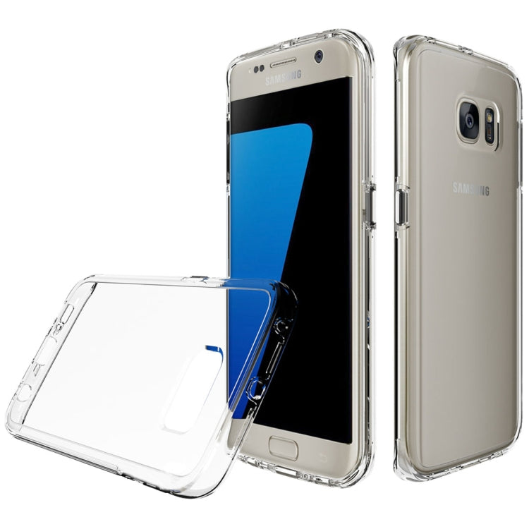 For Galaxy S7 Edge PC + TPU Chrome Plated Press Button Transparent Protective Back Cover Case(Transparent)