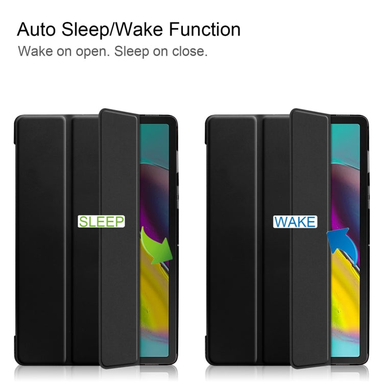 Plain Weave Texture Translucent Leather Case for Galaxy Tab S5e 10.5 T720 / T725, with 3-folding Holder & Sleep / Wake-up Function
