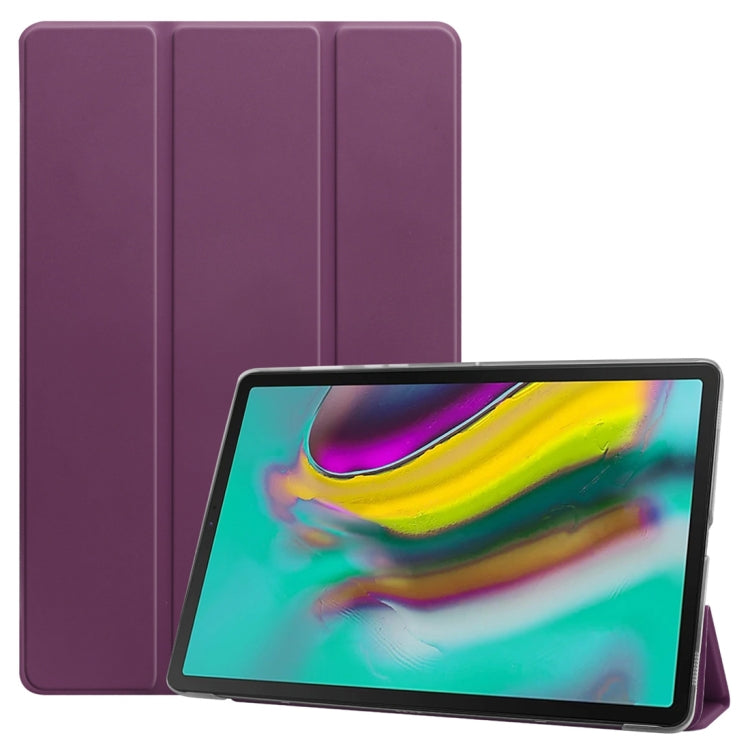 Plain Weave Texture Translucent Leather Case for Galaxy Tab S5e 10.5 T720 / T725, with 3-folding Holder & Sleep / Wake-up Function