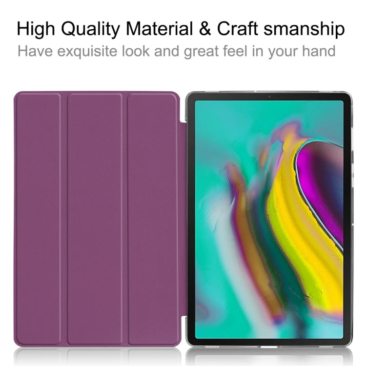 Plain Weave Texture Translucent Leather Case for Galaxy Tab S5e 10.5 T720 / T725, with 3-folding Holder & Sleep / Wake-up Function