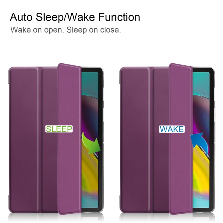 Plain Weave Texture Translucent Leather Case for Galaxy Tab S5e 10.5 T720 / T725, with 3-folding Holder & Sleep / Wake-up Function