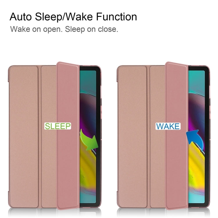 Plain Weave Texture Translucent Leather Case for Galaxy Tab S5e 10.5 T720 / T725, with 3-folding Holder & Sleep / Wake-up Function