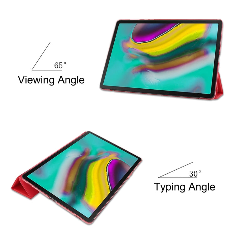 Plain Weave Texture Translucent Leather Case for Galaxy Tab S5e 10.5 T720 / T725, with 3-folding Holder & Sleep / Wake-up Function