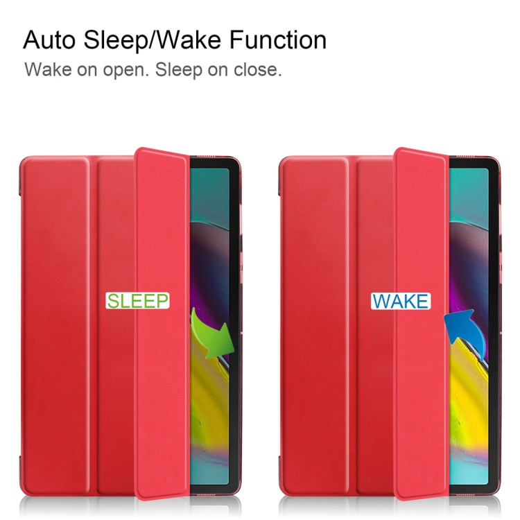 Plain Weave Texture Translucent Leather Case for Galaxy Tab S5e 10.5 T720 / T725, with 3-folding Holder & Sleep / Wake-up Function