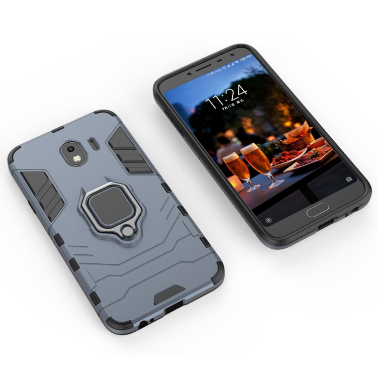PC + TPU Shockproof Protective Case with Magnetic Ring Holder for Galaxy J4 (2018) (Navy Blue)