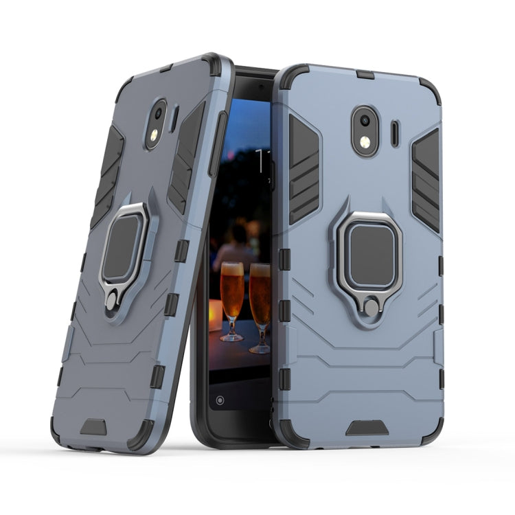 PC + TPU Shockproof Protective Case with Magnetic Ring Holder for Galaxy J4 (2018) (Navy Blue)