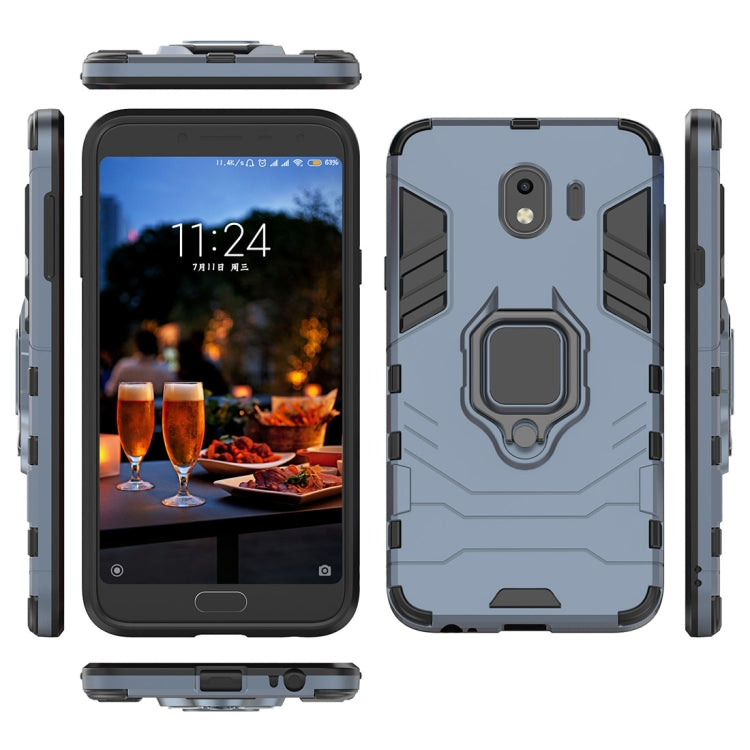 PC + TPU Shockproof Protective Case with Magnetic Ring Holder for Galaxy J4 (2018) (Navy Blue)