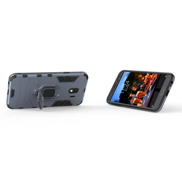 PC + TPU Shockproof Protective Case with Magnetic Ring Holder for Galaxy J4 (2018) (Navy Blue)