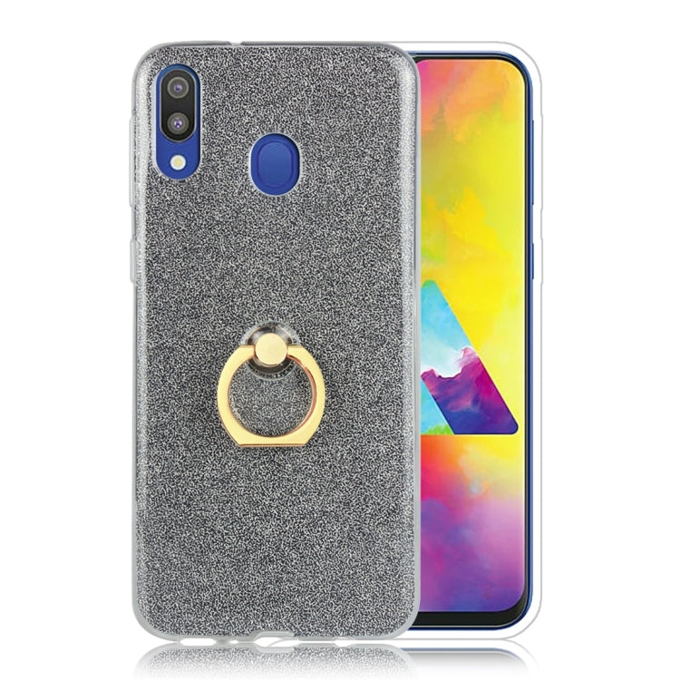 Glittery Powder Shockproof TPU Protective Case for Galaxy M30, with 360 Degree Rotation Ring Holder