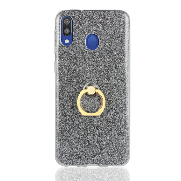 Glittery Powder Shockproof TPU Protective Case for Galaxy M30, with 360 Degree Rotation Ring Holder
