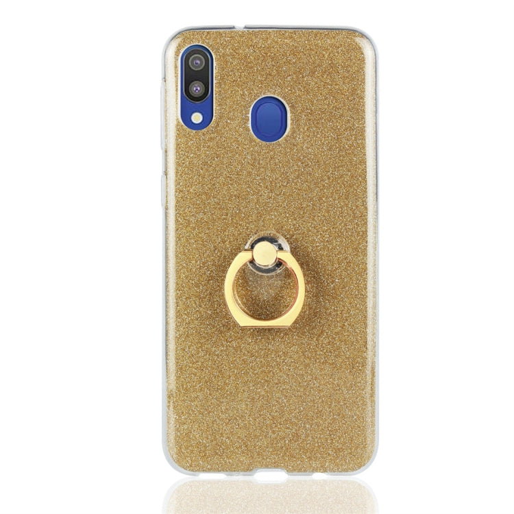 Glittery Powder Shockproof TPU Protective Case for Galaxy M30, with 360 Degree Rotation Ring Holder