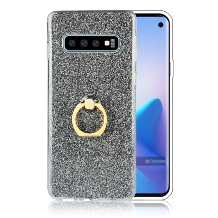 Glittery Powder Shockproof TPU Protective Case for Galaxy S10, with 360 Degree Rotation Ring Holder