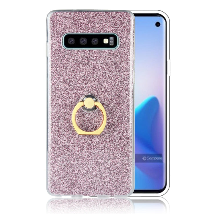 Glittery Powder Shockproof TPU Protective Case for Galaxy S10 Plus, with 360 Degree Rotation Ring Holder