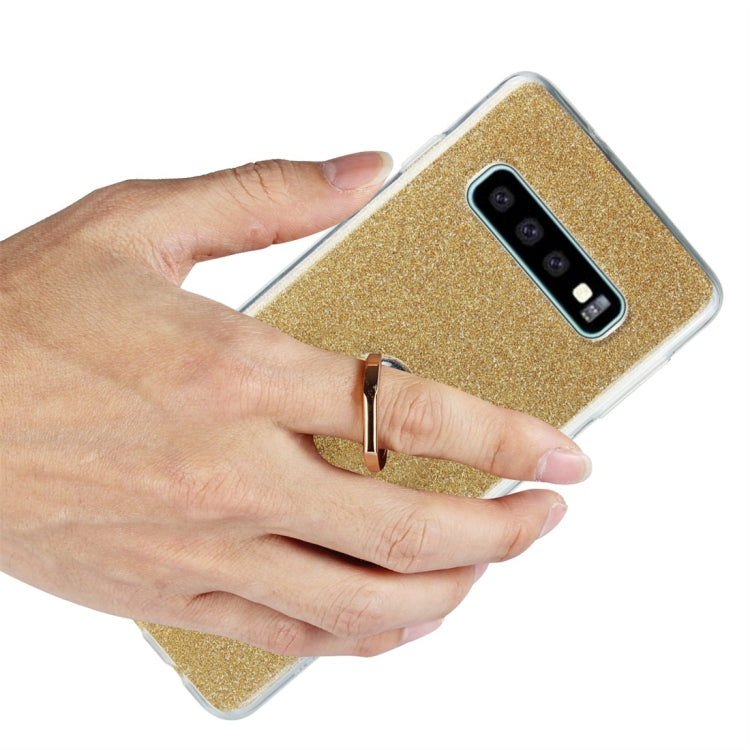 Glittery Powder Shockproof TPU Protective Case for Galaxy S10 Plus, with 360 Degree Rotation Ring Holder