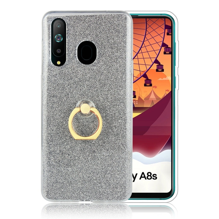 Glittery Powder Shockproof TPU Protective Case for Galaxy A8s, with 360 Degree Rotation Ring Holder