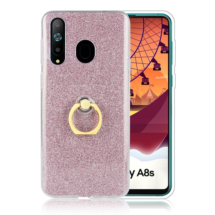 Glittery Powder Shockproof TPU Protective Case for Galaxy A8s, with 360 Degree Rotation Ring Holder