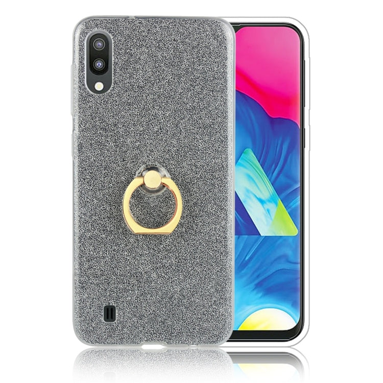 Glittery Powder Shockproof TPU Protective Case for Galaxy M10, with 360 Degree Rotation Ring Holder