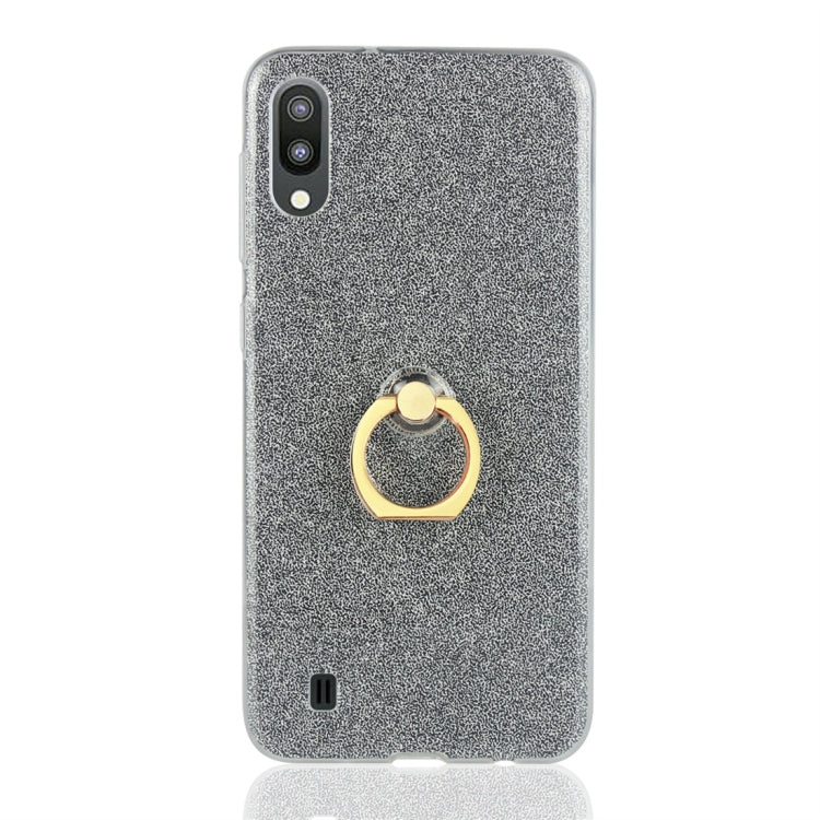 Glittery Powder Shockproof TPU Protective Case for Galaxy M10, with 360 Degree Rotation Ring Holder