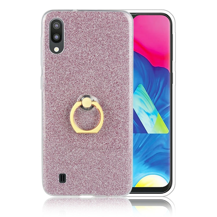 Glittery Powder Shockproof TPU Protective Case for Galaxy M10, with 360 Degree Rotation Ring Holder