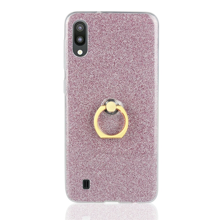 Glittery Powder Shockproof TPU Protective Case for Galaxy M10, with 360 Degree Rotation Ring Holder