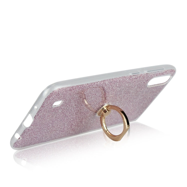 Glittery Powder Shockproof TPU Protective Case for Galaxy M10, with 360 Degree Rotation Ring Holder