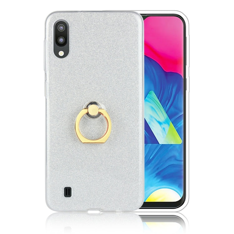 Glittery Powder Shockproof TPU Protective Case for Galaxy M10, with 360 Degree Rotation Ring Holder