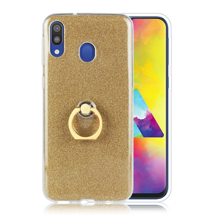 Glittery Powder Shockproof TPU Protective Case for Galaxy M20, with 360 Degree Rotation Ring Holder