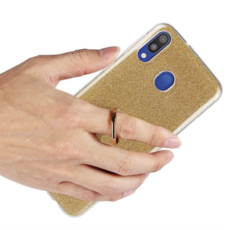 Glittery Powder Shockproof TPU Protective Case for Galaxy M20, with 360 Degree Rotation Ring Holder