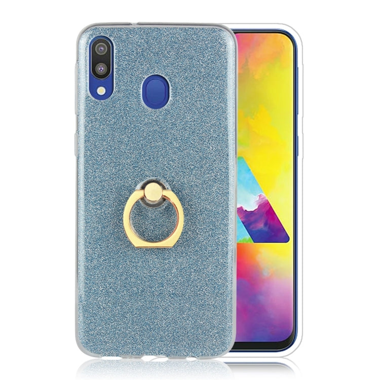 Glittery Powder Shockproof TPU Protective Case for Galaxy M20, with 360 Degree Rotation Ring Holder