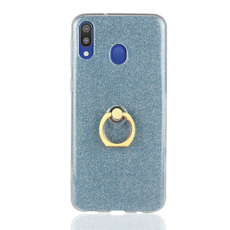 Glittery Powder Shockproof TPU Protective Case for Galaxy M20, with 360 Degree Rotation Ring Holder