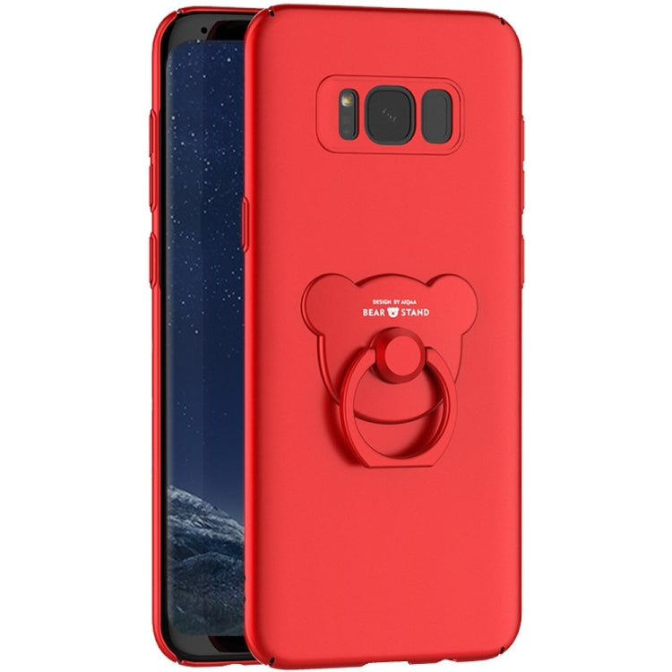 AIQAA For Galaxy S8 Solid color Metal Paint Plastic PC Dropproof Protective case with Bear Ring Holder