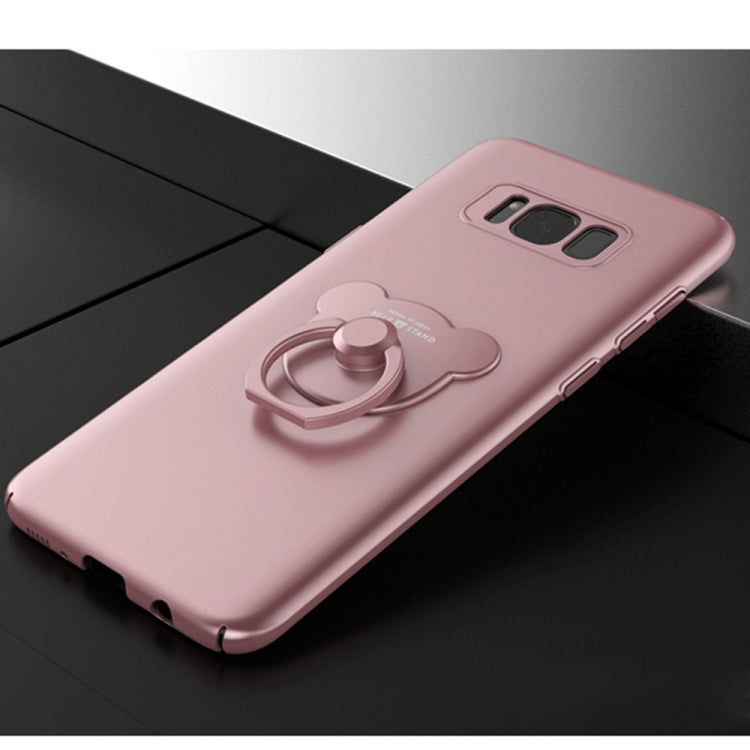 AIQAA For Galaxy S8 Solid color Metal Paint Plastic PC Dropproof Protective case with Bear Ring Holder