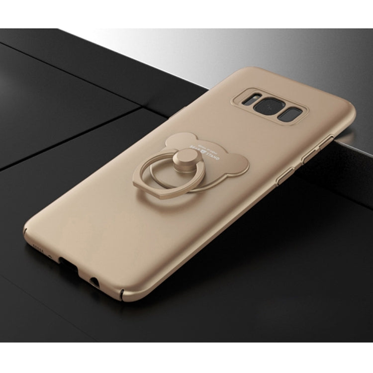 AIQAA For Galaxy S8 + / G955 Solid Color Metal Paint Plastic PC Dropproof Protective case with Bear Ring Holder