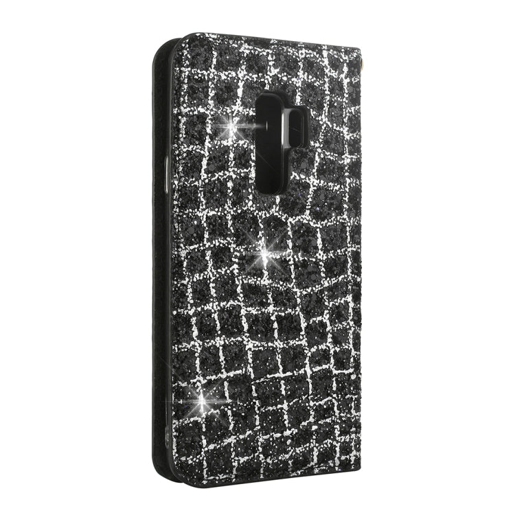 For Galaxy S9+ Crack Texture Sequins Magnetic Horizontal Flip Leather Case with Holder & Card Slots