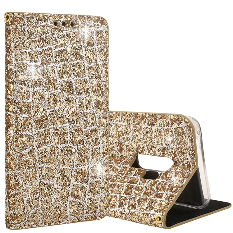 For Galaxy S9+ Crack Texture Sequins Magnetic Horizontal Flip Leather Case with Holder & Card Slots