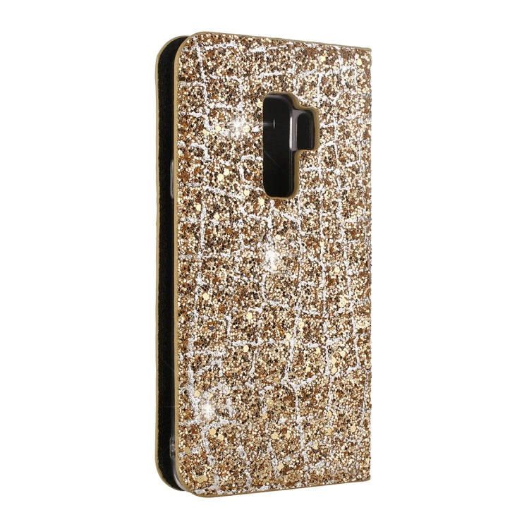 For Galaxy S9+ Crack Texture Sequins Magnetic Horizontal Flip Leather Case with Holder & Card Slots